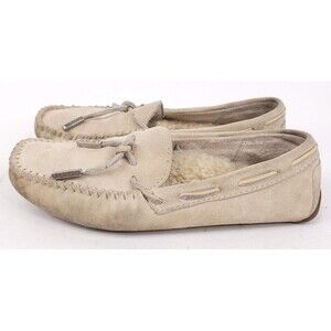 UGG Slippers Womens Size 6 Suede Sheepskin Lined Moccasin Driving Fur Shoes Logo